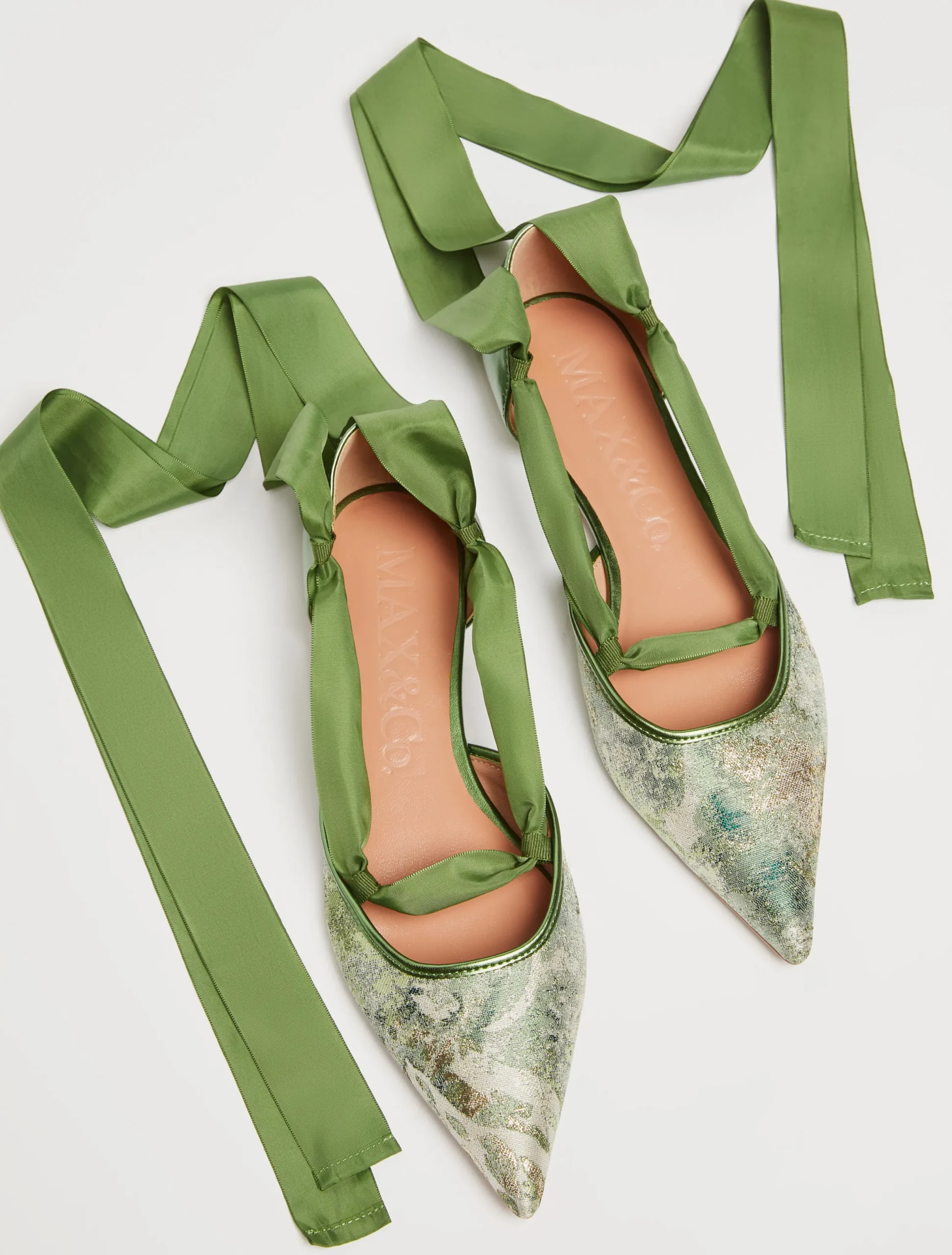 Ribboned jacquard ballet flats