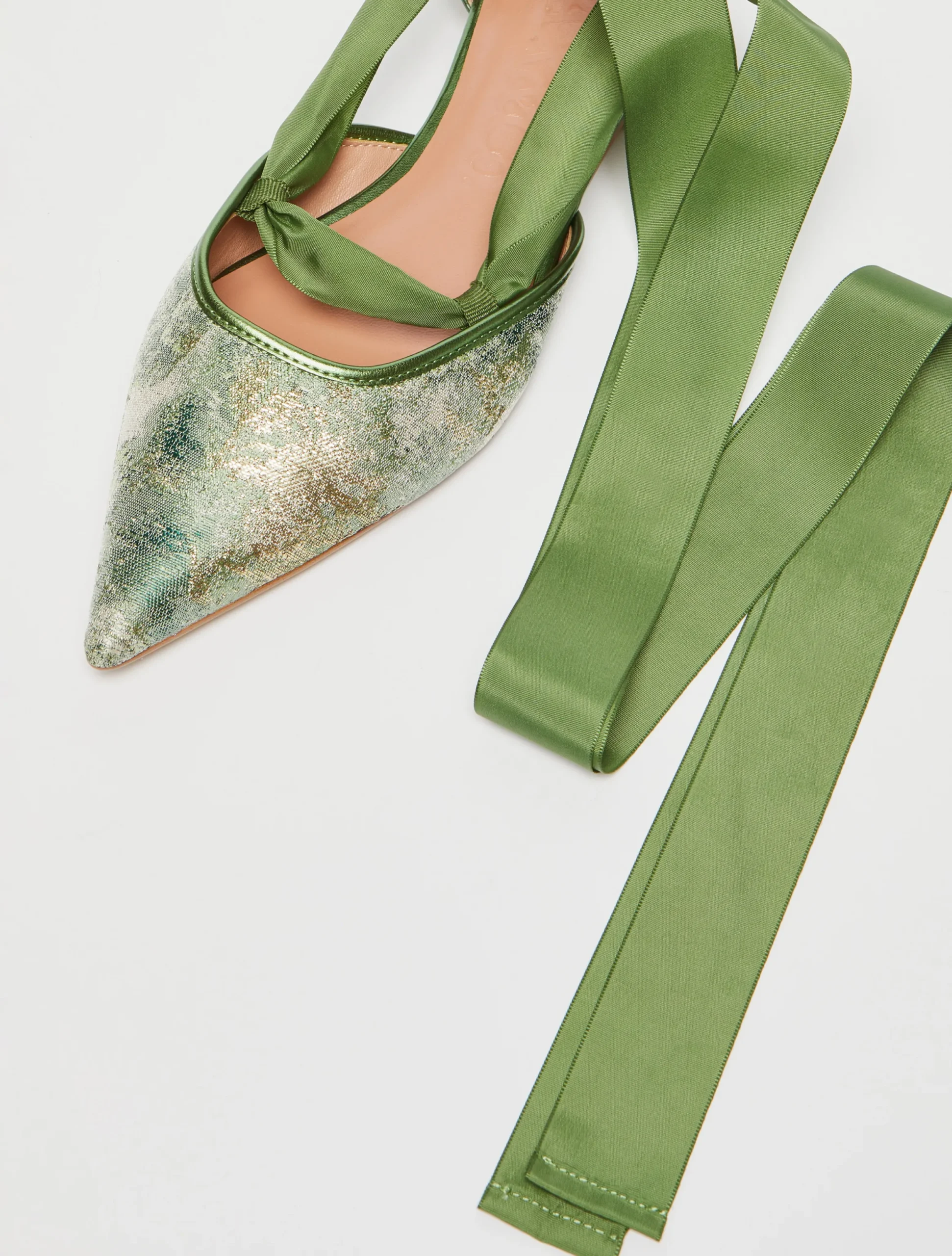 Ribboned jacquard ballet flats