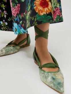 Ribboned jacquard ballet flats