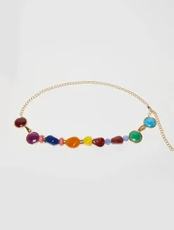 Stone-embellished chain belt