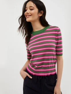 Striped cotton and modal jumper