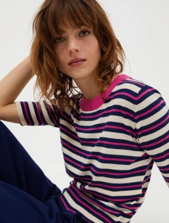 Striped cotton and modal jumper