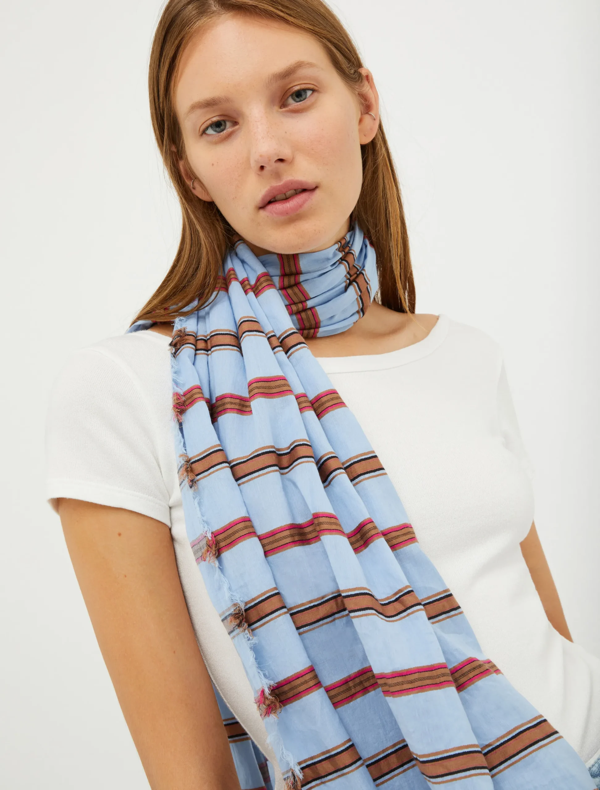Striped cotton-voile stole
