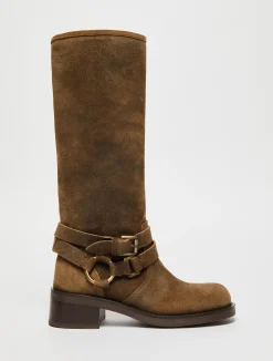 Suede biker boots