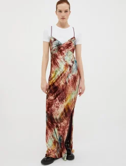 Tie-dye velvet maxi slip dress