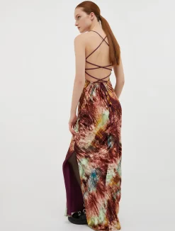Tie-dye velvet maxi slip dress