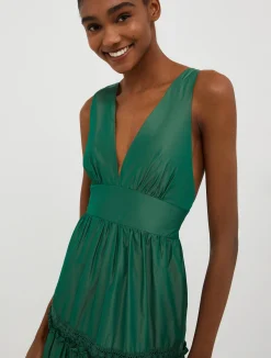 Tiered taffeta maxi dress