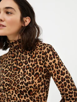 Turtleneck tulle-jersey top