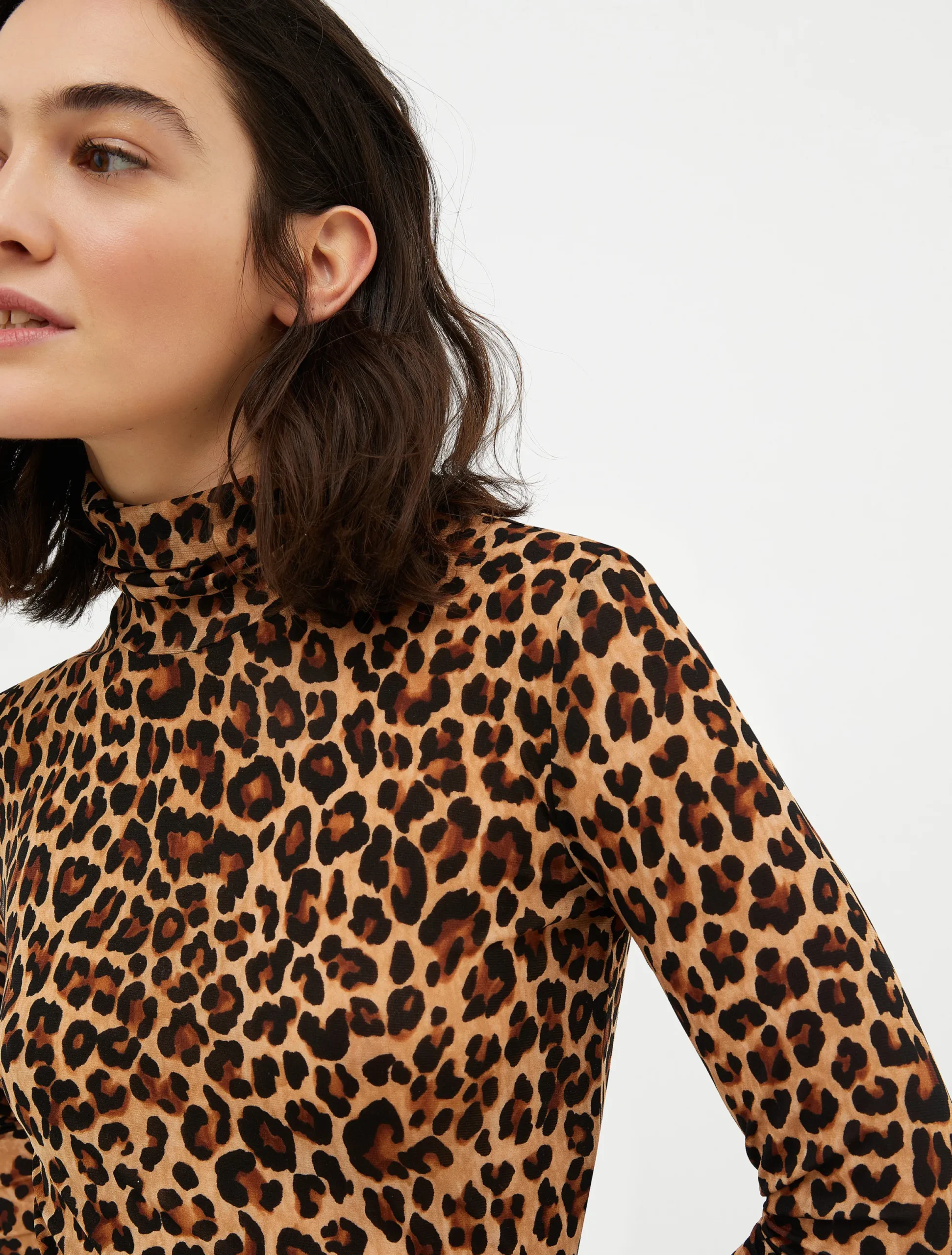 Turtleneck tulle-jersey top