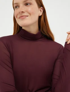 Turtleneck tulle-jersey top
