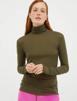 Turtleneck tulle-jersey top