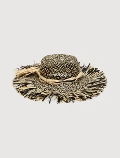 Two-tone woven-raffia hat