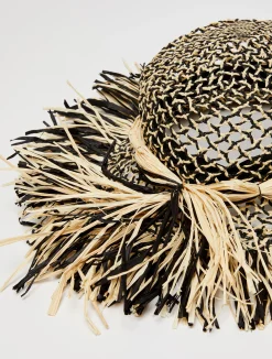 Two-tone woven-raffia hat