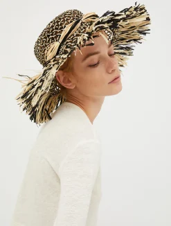 Two-tone woven-raffia hat