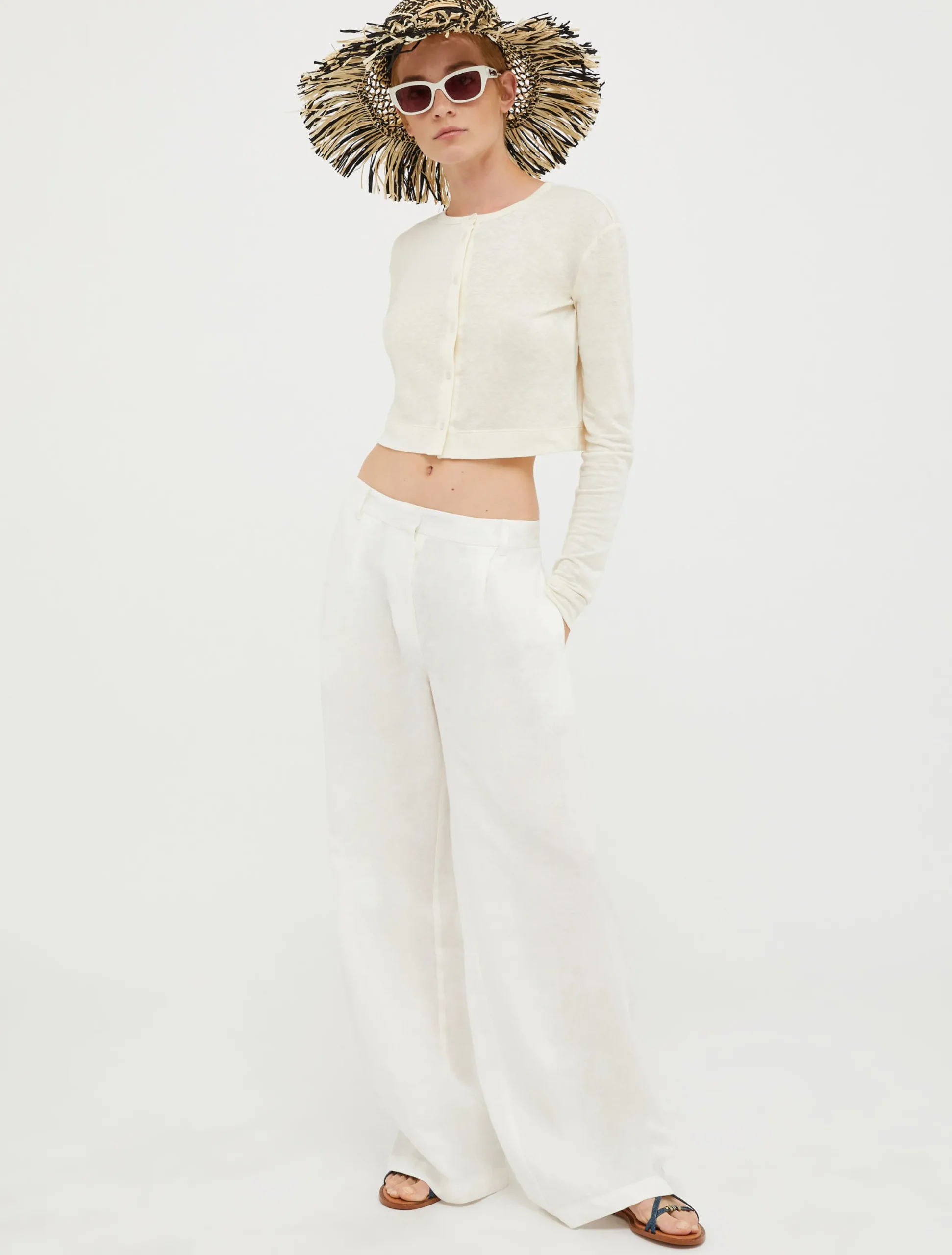 Two-tone woven-raffia hat