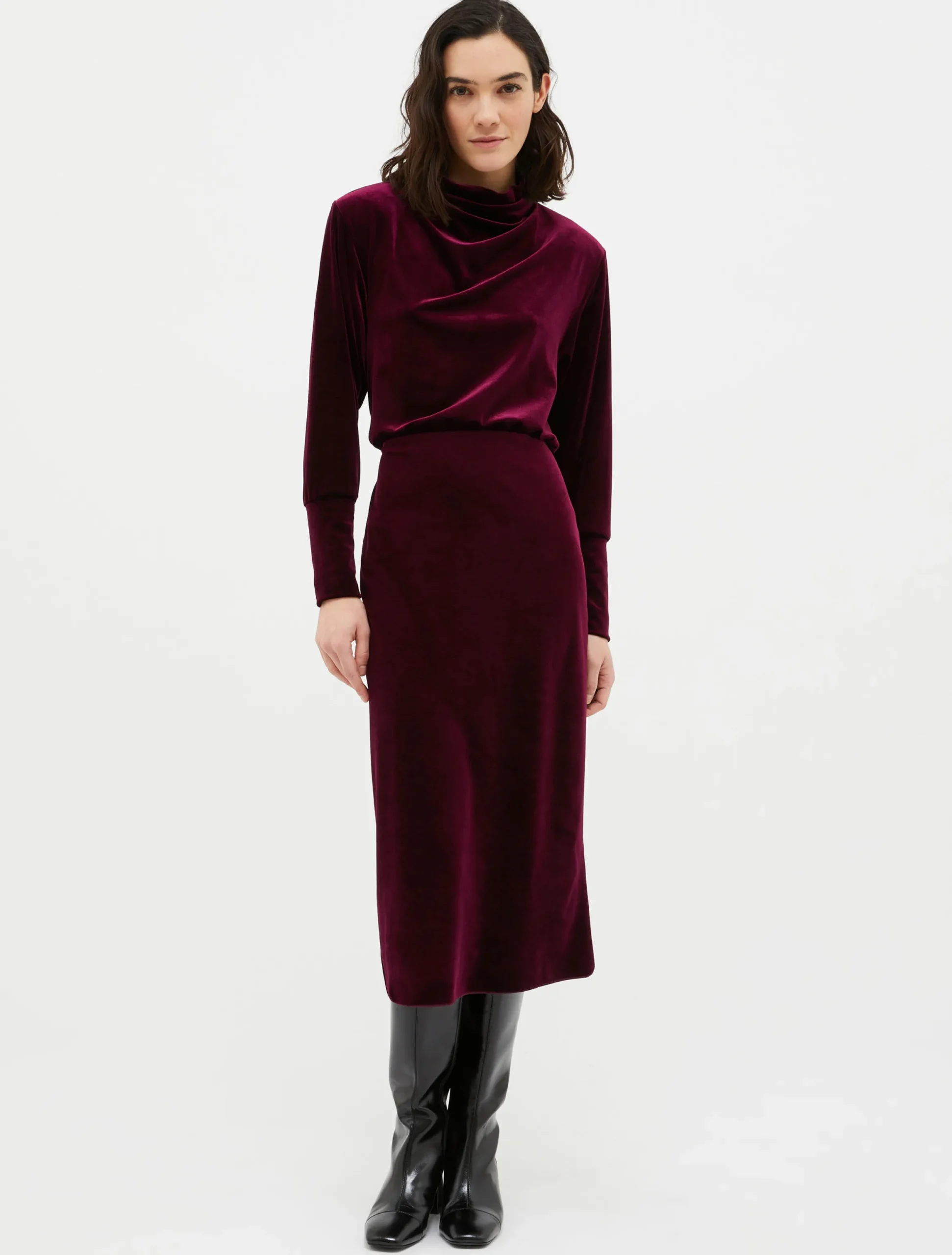 Velvet-jersey midi dress