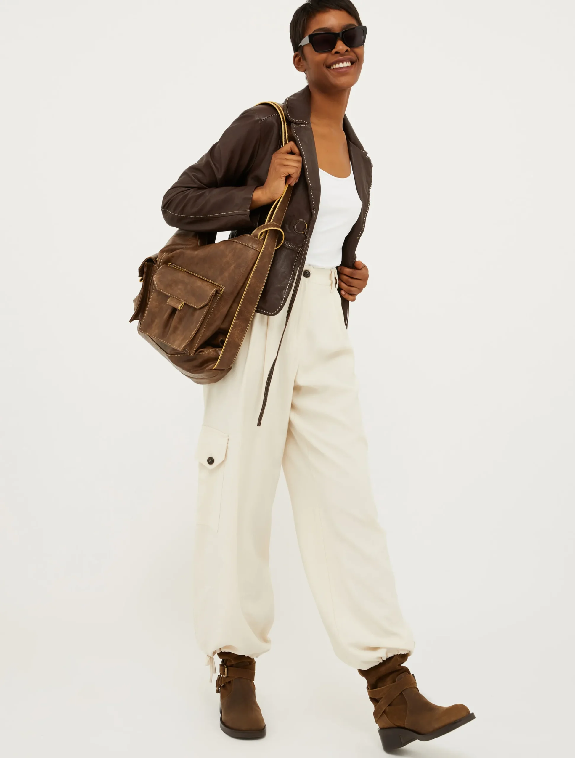Wide-leg twill cargo trousers