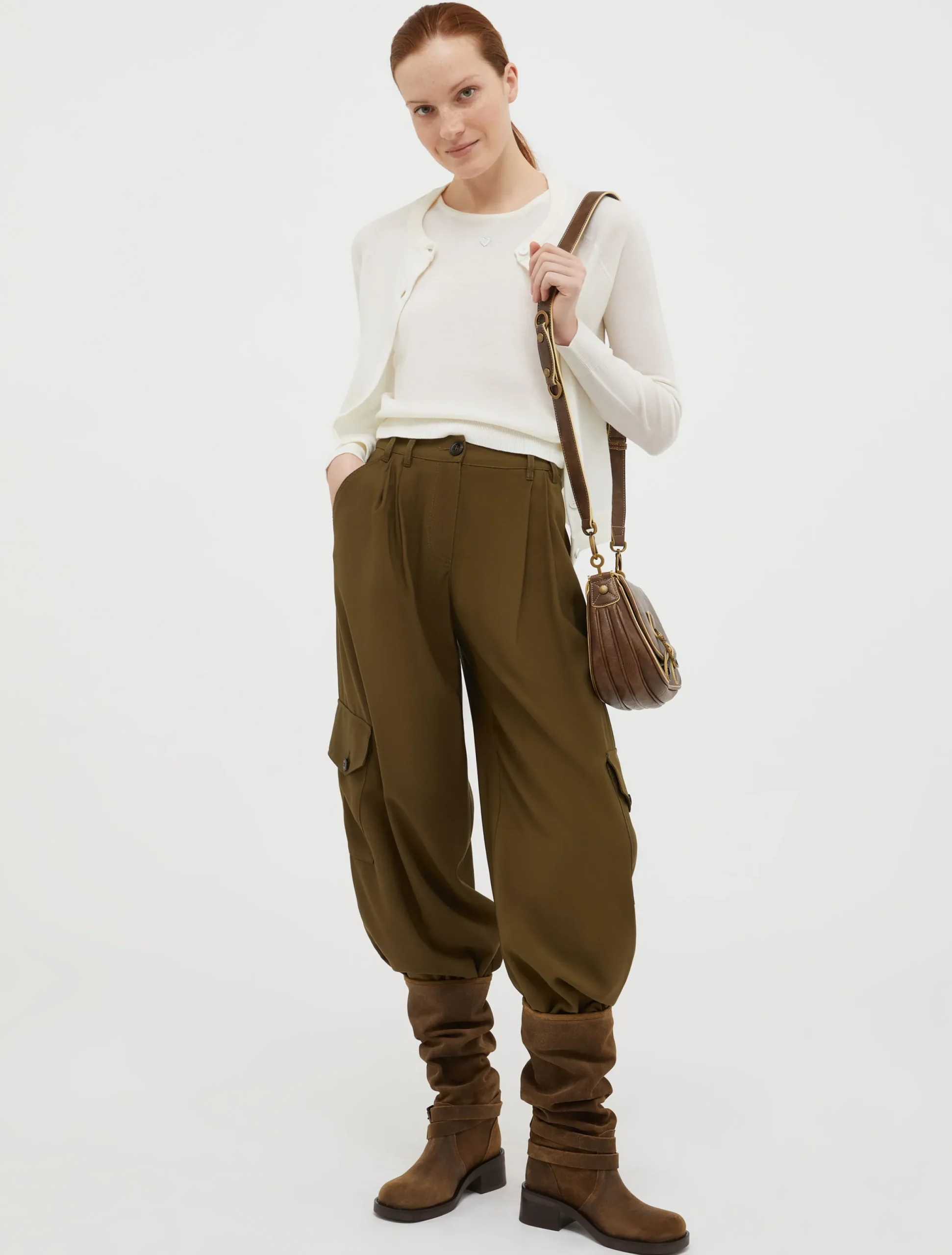 Wide-leg twill cargo trousers
