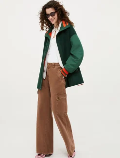 Wool and satin maxi bomber jacket
