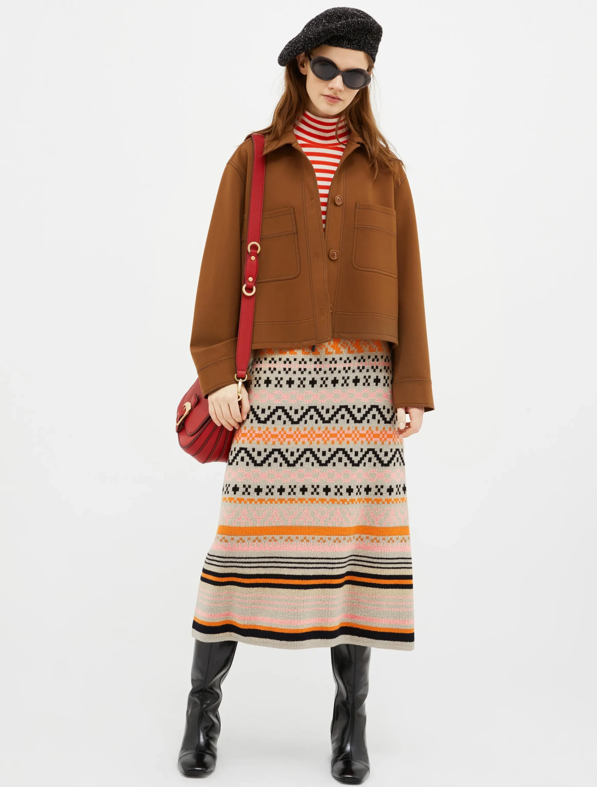 Wool-blend jacquard midi skirt